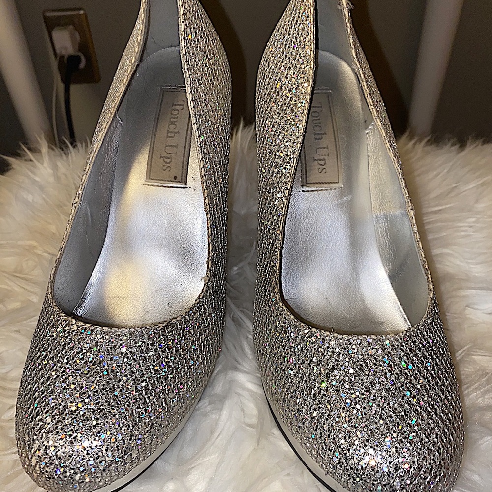 Silver glitter heels
